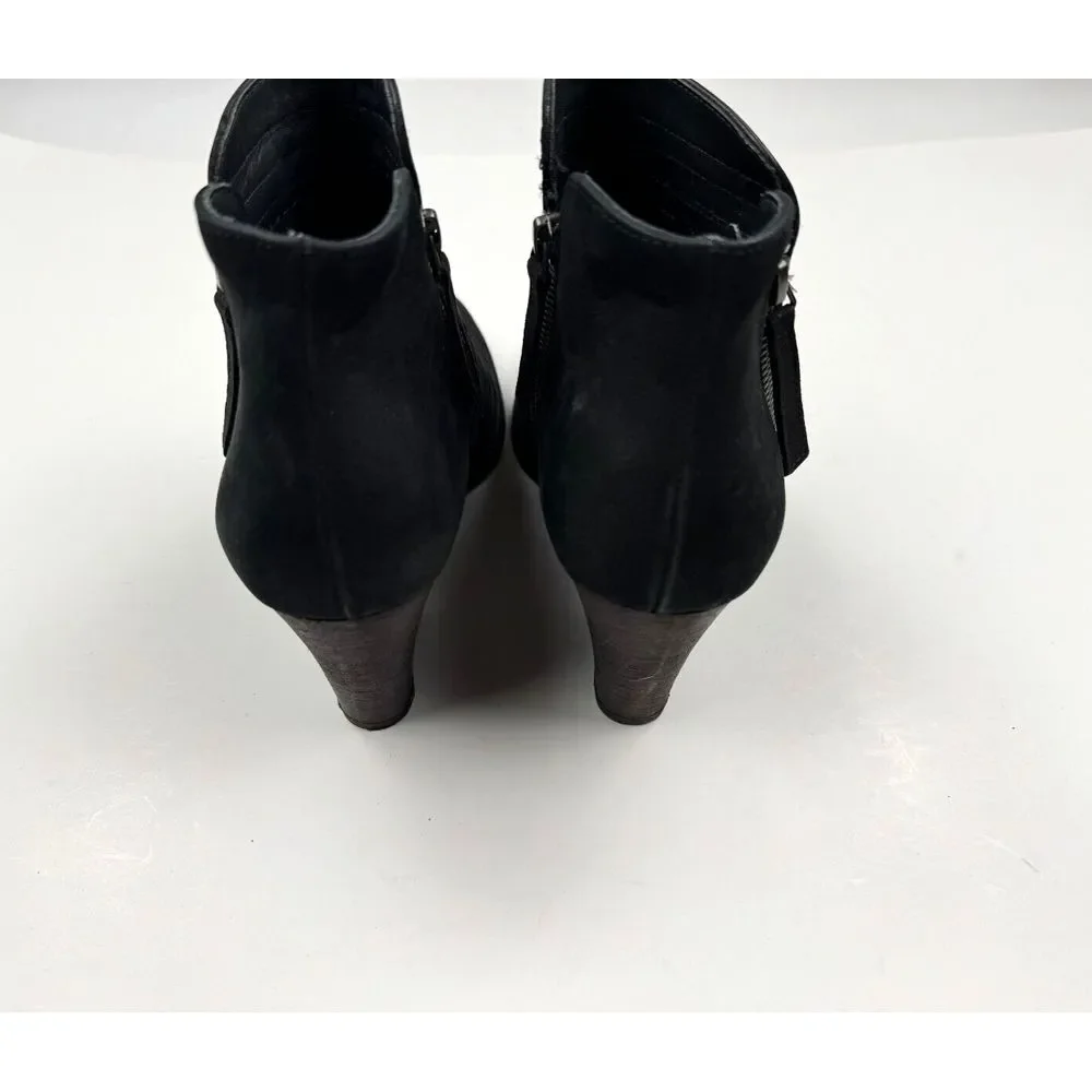 Paul‎ Green Malibu Sliced Zip Bootie Women 5.5 US 8 EUC Block Hill Suede Black